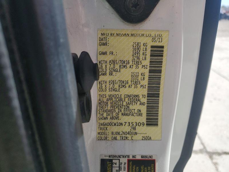 2013 Nissan Frontier მანქანა იყიდება აუქციონზე, vin: 1N6AD0CW1DN735309, აუქციონის ნომერი: 67860146
