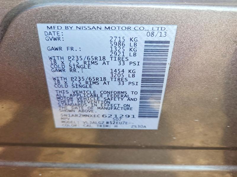 67139186 :رقم المزاد ، 5N1AR2MNXEC621291 vin ، 2014 Nissan Pathfinder مزاد بيع