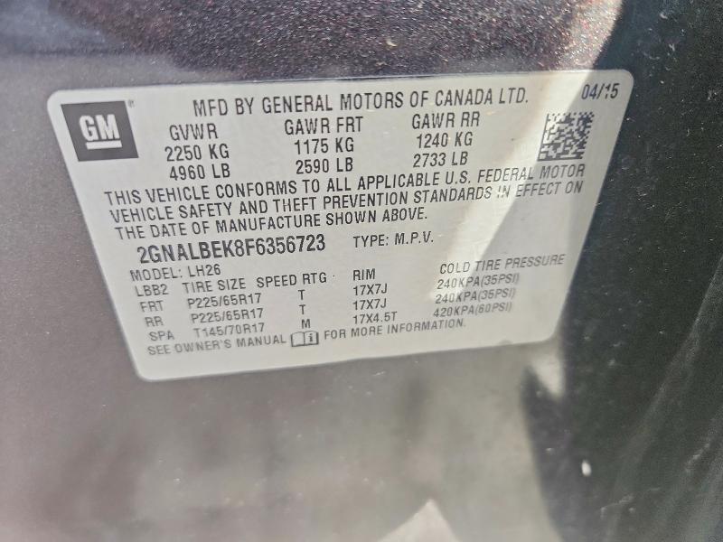 69042136 :رقم المزاد ، 2GNALBEK8F6356723 vin ، 2015 Chevrolet Equinox مزاد بيع