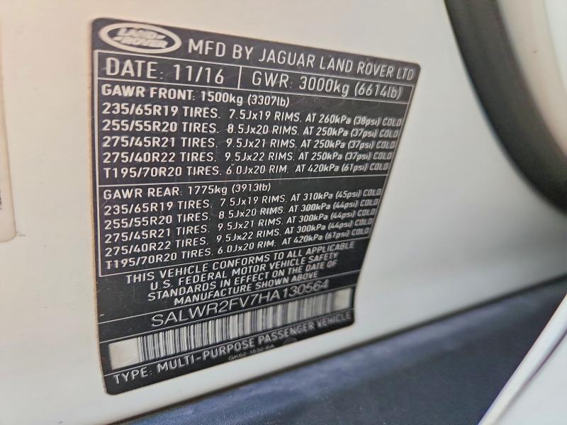 2017 Land Rover Range Rover Sport მანქანა იყიდება აუქციონზე, vin: SALWR2FV7HA130564, აუქციონის ნომერი: 70272116