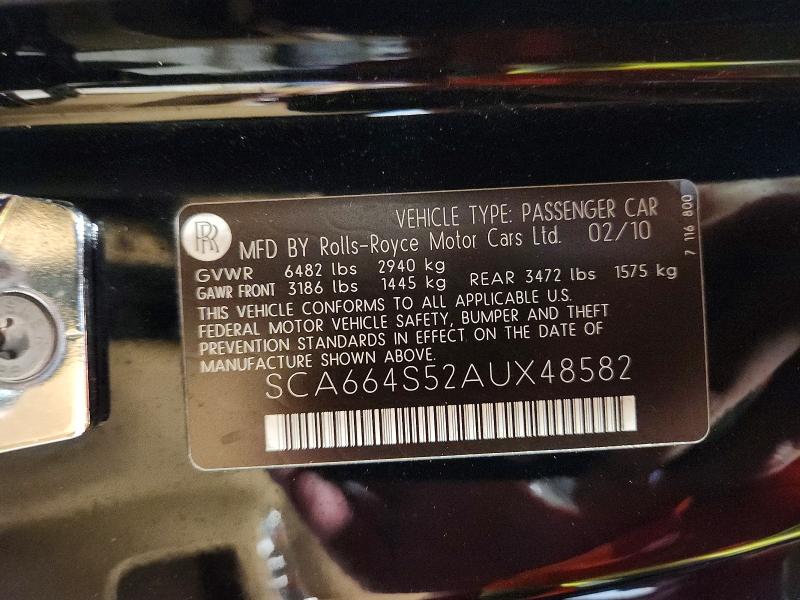 67274906 :رقم المزاد ، SCA664S52AUX48582 vin ، 2010 Rolls-royce Ghost مزاد بيع