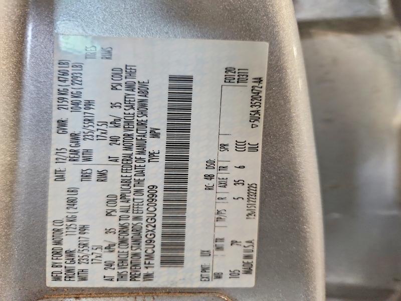 2016 Ford Escape მანქანა იყიდება აუქციონზე, vin: 1FMCU9GX2GUC09909, აუქციონის ნომერი: 68015526