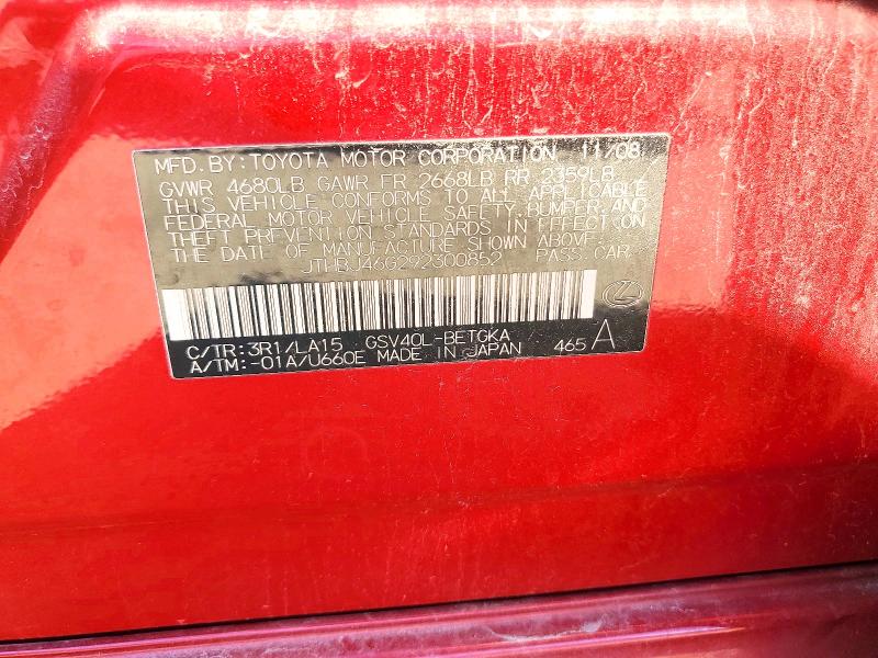 Aukcja sprzedaży 2009 Lexus Es, vin: JTHBJ46G292300852, numer aukcji: 68384676