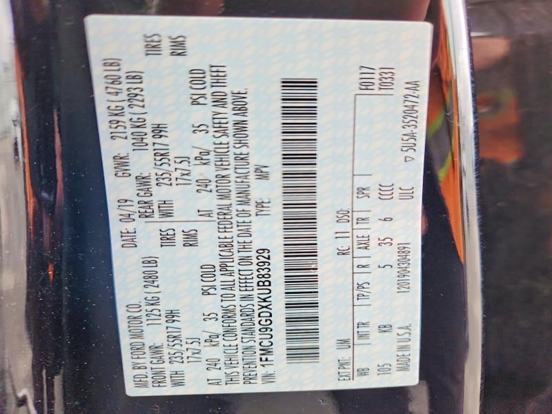 Продажа на аукционе авто 2019 Ford Escape, vin: 1FMCU9GDXKUB83929, номер лота: 69557596