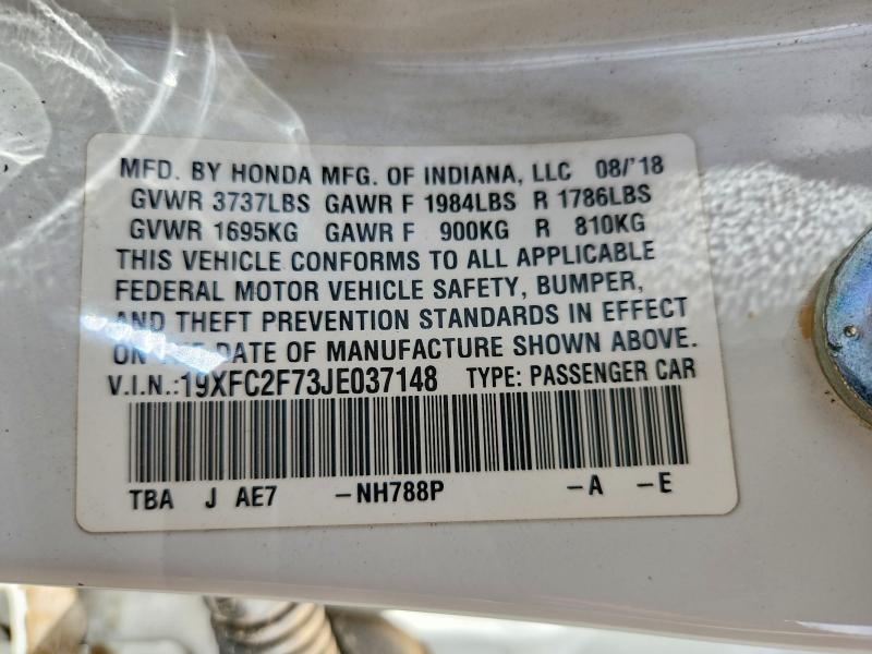 69427736 :رقم المزاد ، 19XFC2F73JE037148 vin ، 2018 Honda Civic مزاد بيع
