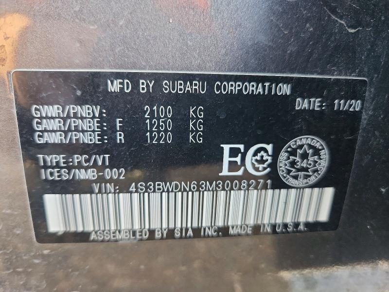 2021 Subaru Legacy მანქანა იყიდება აუქციონზე, vin: 4S3BWDN63M3008271, აუქციონის ნომერი: 68612056