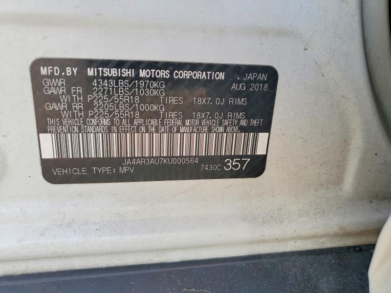 71026226 :رقم المزاد ، JA4AR3AU7KU000564 vin ، 2019 Mitsubishi Outlander Sport مزاد بيع