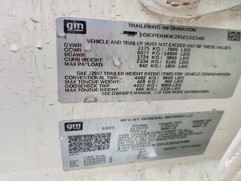 Aukcja sprzedaży 2024 Chevrolet Silverado, vin: 1GCPDBEK2RZ222346, numer aukcji: 70787036