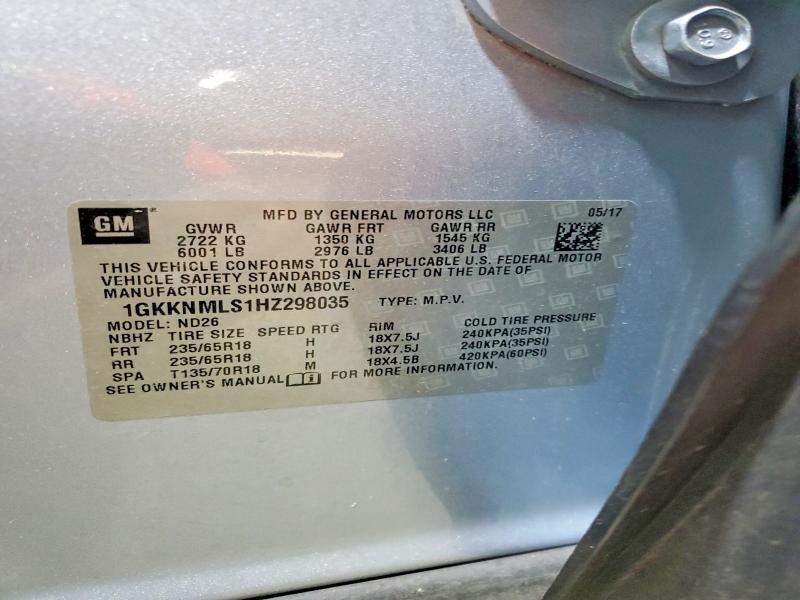 Aukcja sprzedaży 2017 Gmc Acadia, vin: 1GKKNMLS1HZ298035, numer aukcji: 68112806