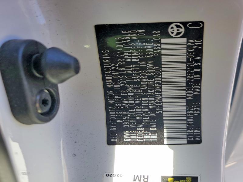 70507386 :رقم المزاد ، 5YFEPMAE0NP302307 vin ، 2022 Toyota Corolla مزاد بيع