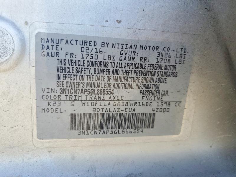 Aukcja sprzedaży 2016 Nissan Versa, vin: 3N1CN7AP5GL866554, numer aukcji: 69795946
