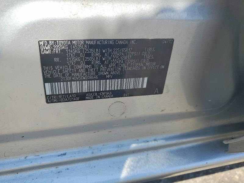 Продаж на аукціоні авто 2012 Toyota Rav4, vin: 2T3DF4DV5CW208646, номер лоту: 68515506