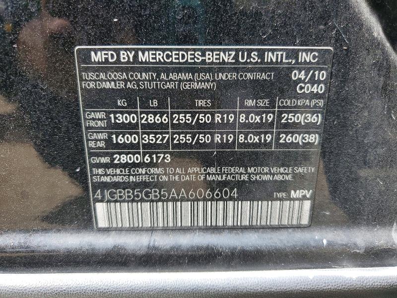 Продаж на аукціоні авто 2010 Mercedes-benz Ml, vin: 4JGBB5GB5AA606604, номер лоту: 68501926