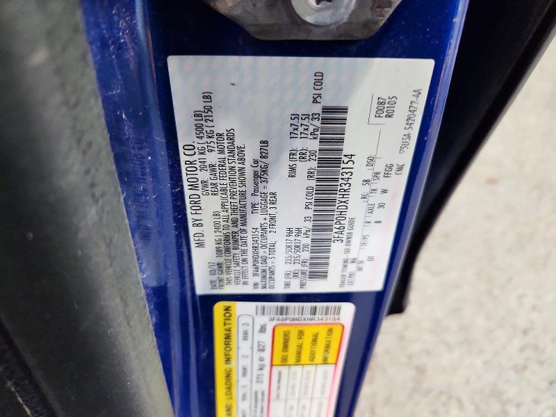 2017 Ford Fusion მანქანა იყიდება აუქციონზე, vin: 3FA6P0HDXHR343154, აუქციონის ნომერი: 69195866
