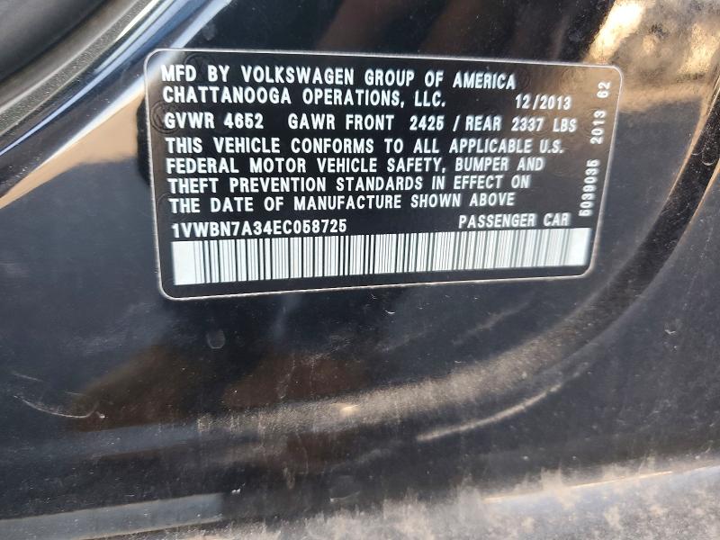 2014 Volkswagen Passat მანქანა იყიდება აუქციონზე, vin: 1VWBN7A34EC058725, აუქციონის ნომერი: 70030046