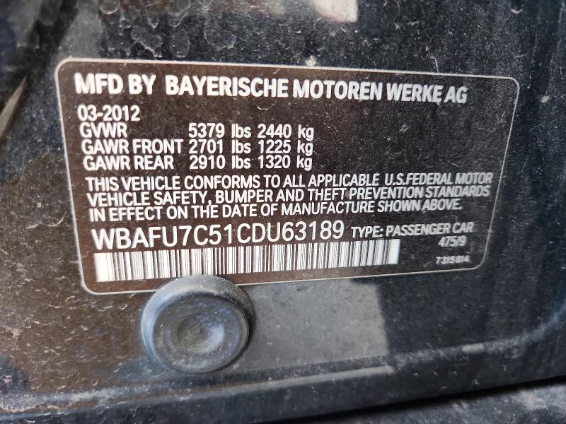 Aukcja sprzedaży 2012 Bmw 535, vin: WBAFU7C51CDU63189, numer aukcji: 66142826