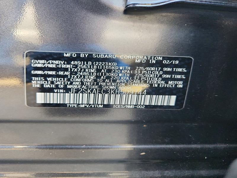 70046486 :رقم المزاد ، JF2SKAEC3KH509744 vin ، 2019 Subaru Forester مزاد بيع
