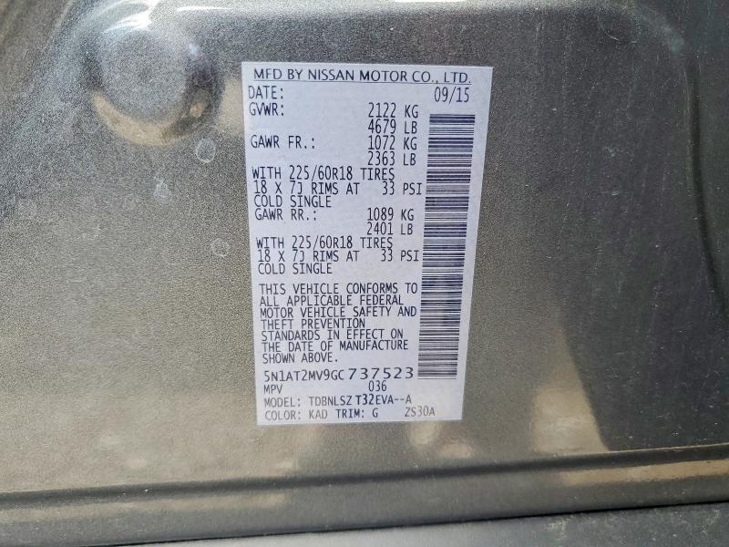 68598936 :رقم المزاد ، 5N1AT2MV9GC737523 vin ، 2016 Nissan Rogue مزاد بيع