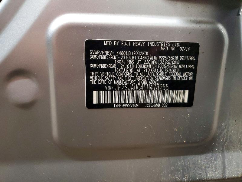 2015 Subaru Forester მანქანა იყიდება აუქციონზე, vin: JF2SJAUC4FH478255, აუქციონის ნომერი: 69059166