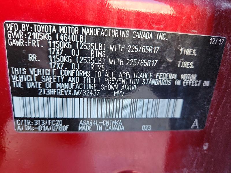 67608176 :رقم المزاد ، 2T3RFREVXJW732437 vin ، 2018 Toyota Rav4 مزاد بيع