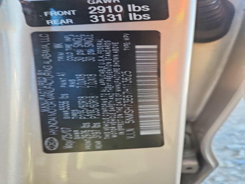 70562516 :رقم المزاد ، 5NMSH73E67H113625 vin ، 2007 Hyundai Santa Fe مزاد بيع