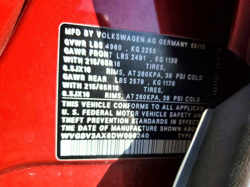 Продаж на аукціоні авто 2013 Volkswagen Tiguan, vin: WVGBV3AX6DW096240, номер лоту: 70094416