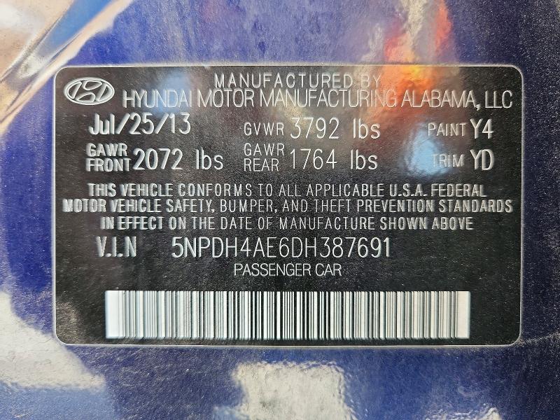 Aukcja sprzedaży 2013 Hyundai Elantra, vin: 5NPDH4AE6DH387691, numer aukcji: 69785596