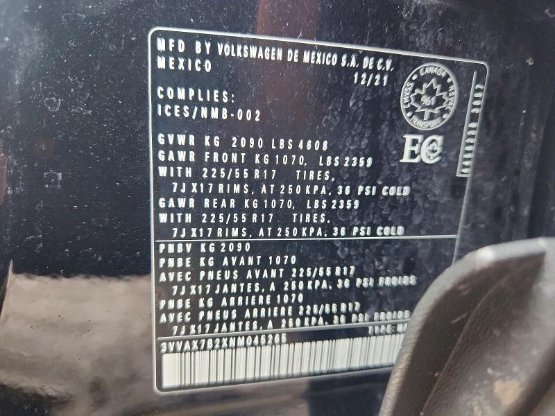 2022 Volkswagen Taos მანქანა იყიდება აუქციონზე, vin: 3VVAX7B2XNM045265, აუქციონის ნომერი: 68092706
