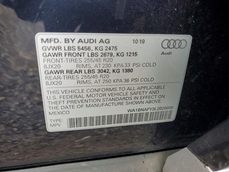 2020 Audi Q5 მანქანა იყიდება აუქციონზე, vin: WA1BNAFY3L2028696, აუქციონის ნომერი: 66543916