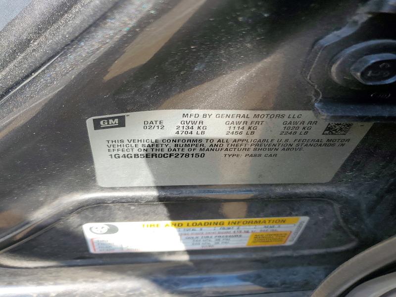 Aukcja sprzedaży 2012 Buick Lacrosse, vin: 1G4GB5ER0CF278150, numer aukcji: 67486716