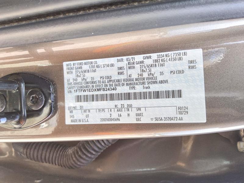 Aukcja sprzedaży 2021 Ford F150, vin: 1FTFW1EDXMFB24340, numer aukcji: 68704086