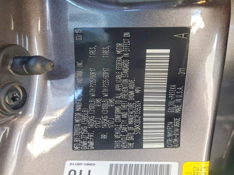 68805616 :رقم المزاد ، 5TDKK3DC2FS592824 vin ، 2015 Toyota Sienna مزاد بيع