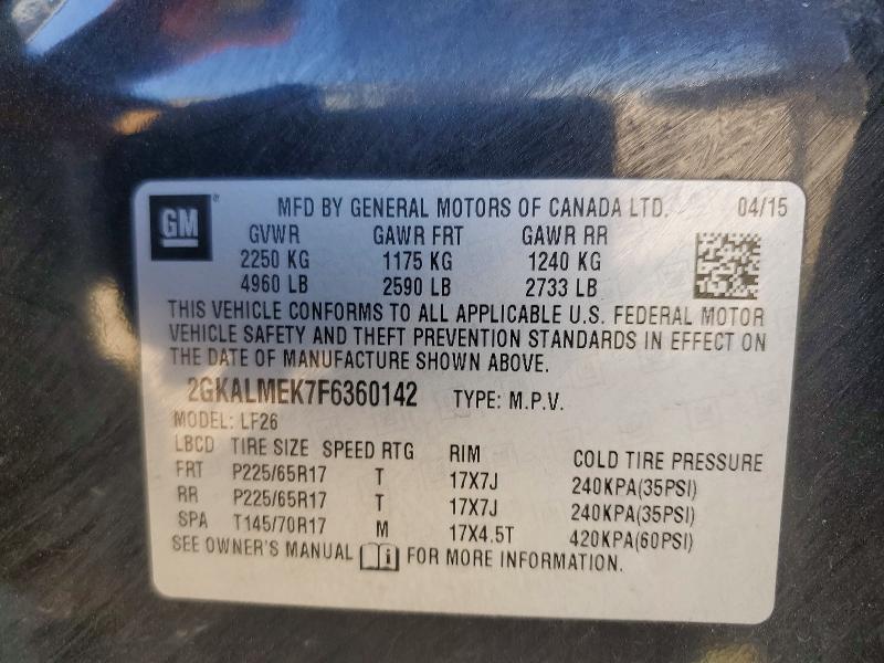 Aukcja sprzedaży 2015 Gmc Terrain, vin: 2GKALMEK7F6360142, numer aukcji: 69039686