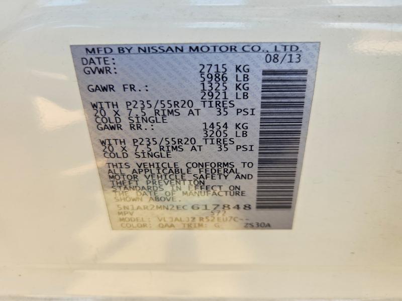 Aukcja sprzedaży 2014 Nissan Pathfinder, vin: 5N1AR2MN2EC617848, numer aukcji: 68109246