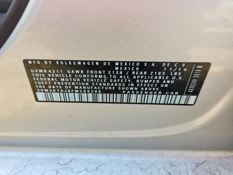 68238396 :رقم المزاد ، 3VW2K7AJ6FM269268 vin ، 2015 Volkswagen Jetta مزاد بيع