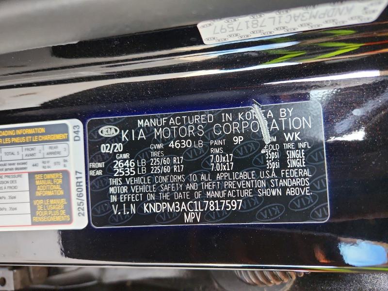 69973826 :رقم المزاد ، KNDPM3AC1L7817597 vin ، 2020 Kia Sportage مزاد بيع