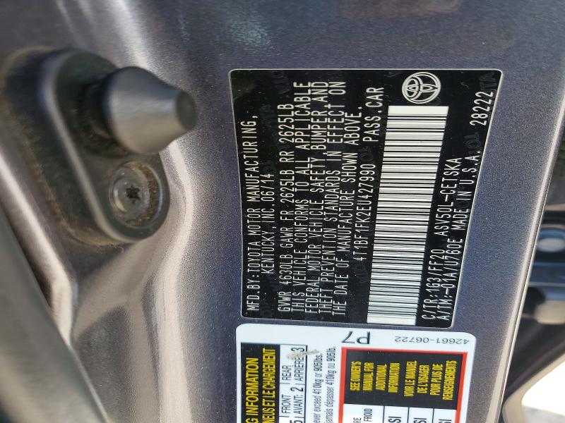 2014 Toyota Camry მანქანა იყიდება აუქციონზე, vin: 4T1BF1FK2EU427990, აუქციონის ნომერი: 66793126