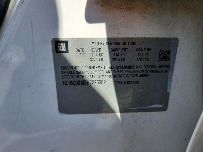 Aukcja sprzedaży 2017 Chevrolet Cruze, vin: 1G1BC5SM2H7225562, numer aukcji: 70313906