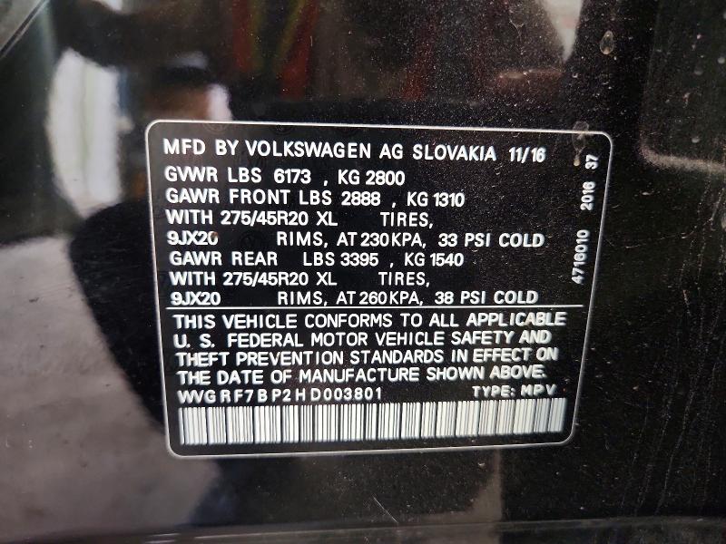 Продажа на аукционе авто 2017 Volkswagen Touareg, vin: WVGRF7BP2HD003801, номер лота: 67530516