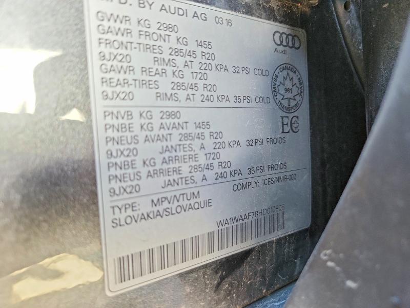 Aukcja sprzedaży 2017 Audi Q7, vin: WA1WAAF78HD010808, numer aukcji: 70260926