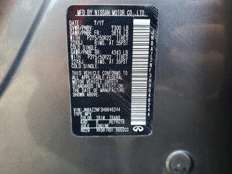 Aukcja sprzedaży 2017 Infiniti Qx80, vin: JN8AZ2NF3H9646244, numer aukcji: 66852056