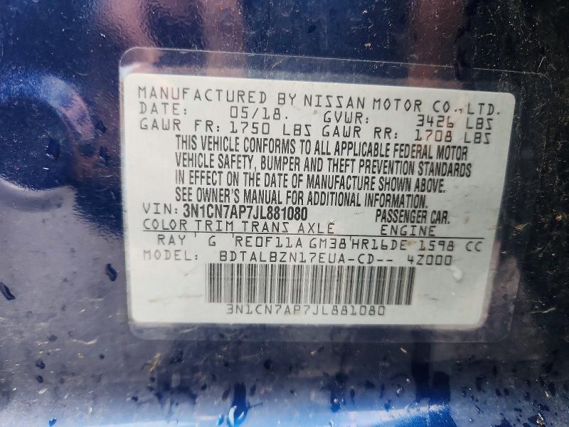 Продажа на аукционе авто 2018 Nissan Versa, vin: 3N1CN7AP7JL881080, номер лота: 67161366