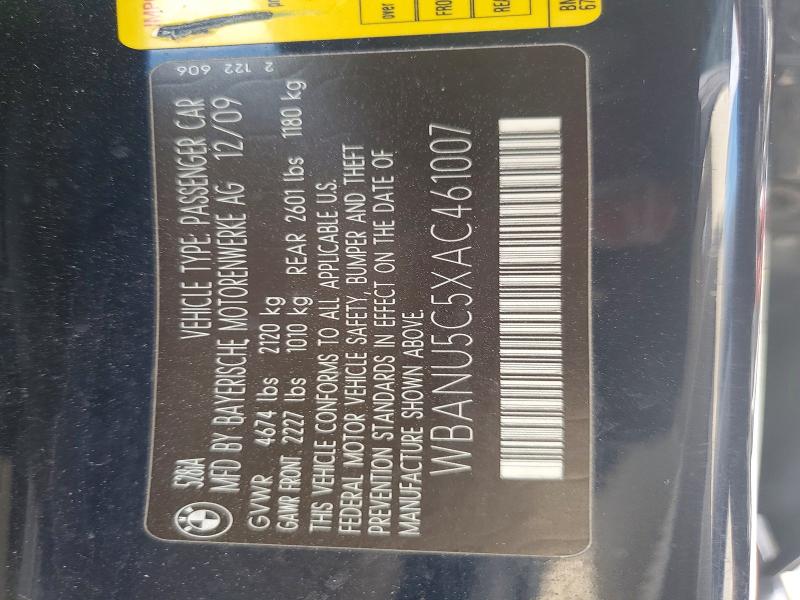 70833996 :رقم المزاد ، WBANU5C5XAC461007 vin ، 2010 Bmw 528 مزاد بيع