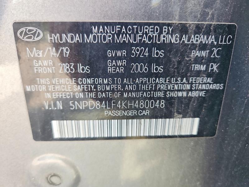 Продаж на аукціоні авто 2019 Hyundai Elantra, vin: 5NPD84LF4KH480048, номер лоту: 68648156