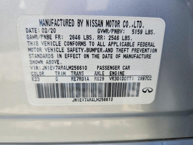 Aukcja sprzedaży 2020 Infiniti Q50, vin: JN1EV7AR4LM256610, numer aukcji: 68496906