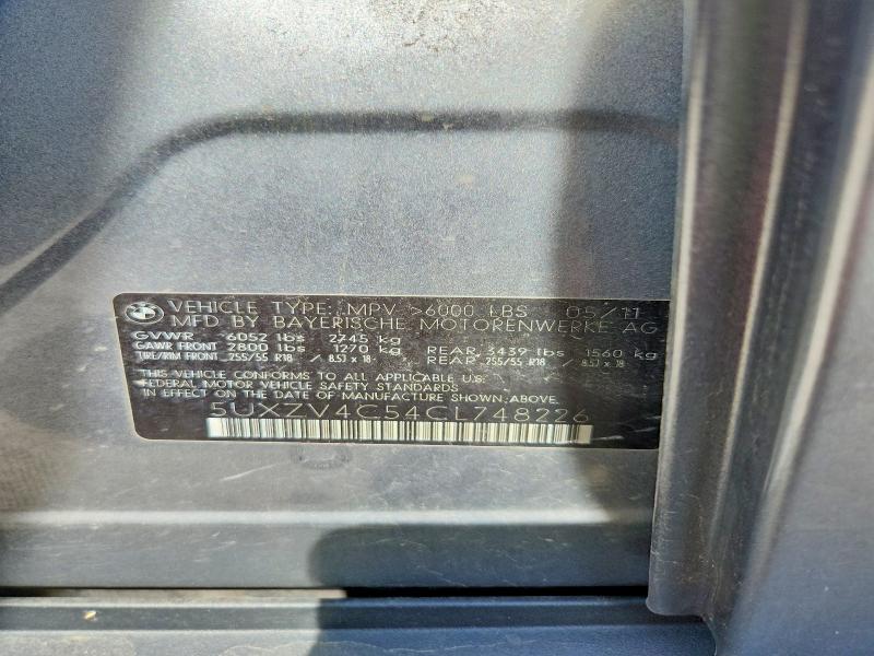 2012 Bmw X5 მანქანა იყიდება აუქციონზე, vin: 5UXZV4C54CL748226, აუქციონის ნომერი: 68954316