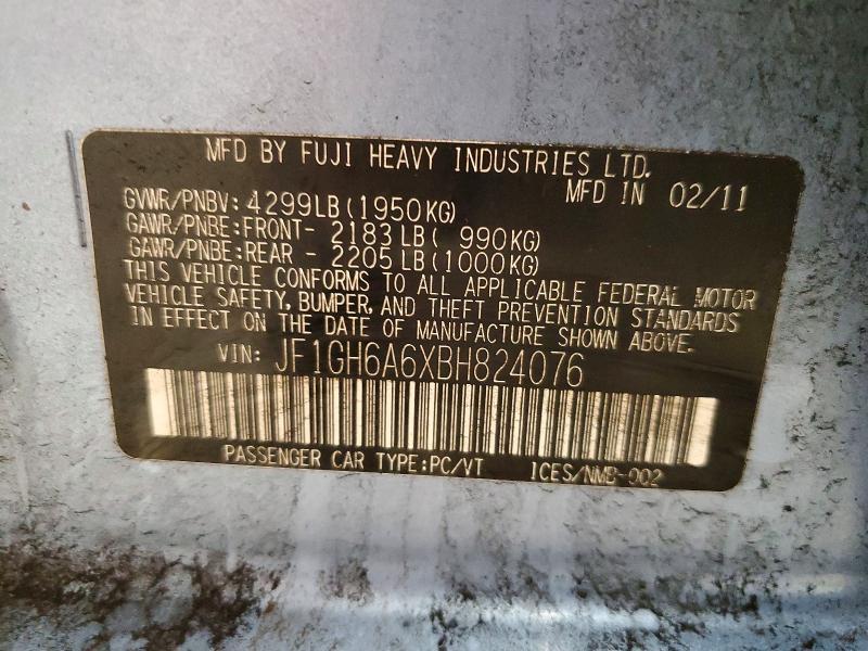 Aukcja sprzedaży 2011 Subaru Impreza, vin: JF1GH6A6XBH824076, numer aukcji: 69432276