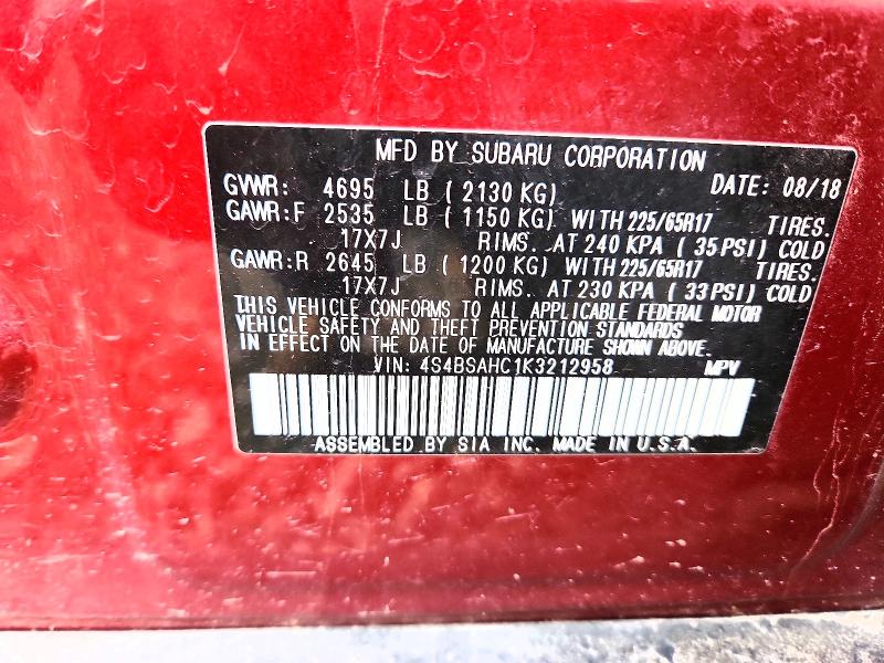 Продаж на аукціоні авто 2019 Subaru Outback, vin: 4S4BSAHC1K3212958, номер лоту: 70336356