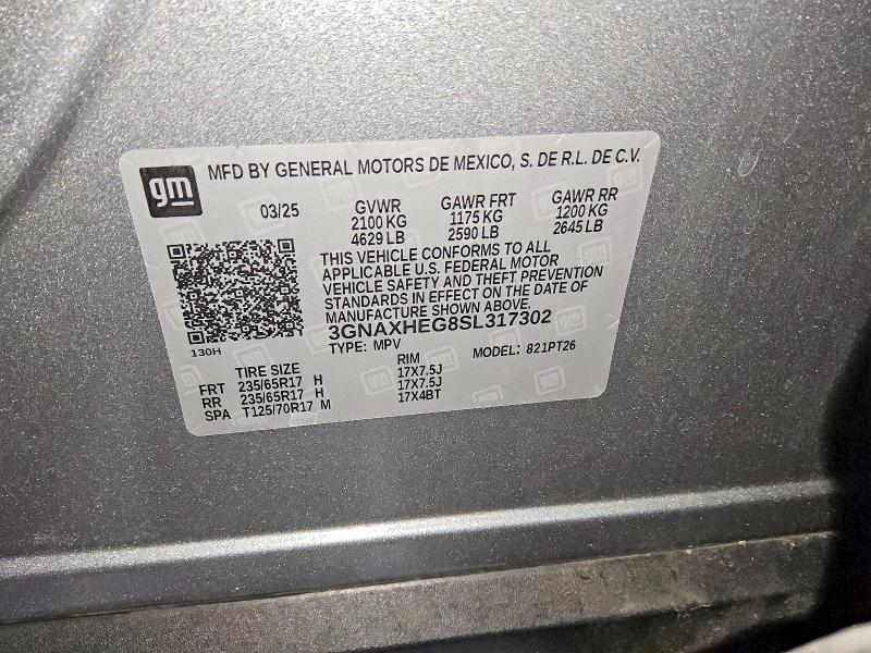 Aukcja sprzedaży 2025 Chevrolet Equinox, vin: 3GNAXHEG8SL317302, numer aukcji: 70476636