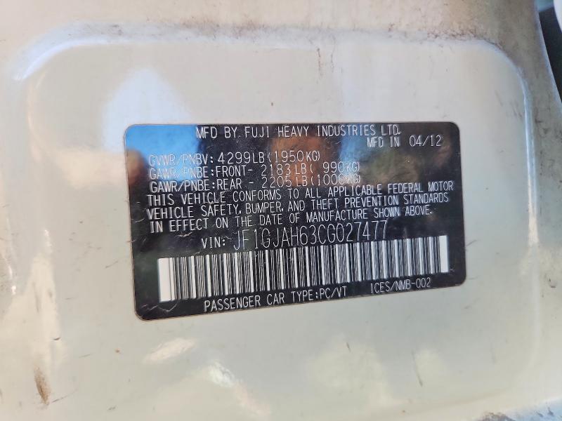68825206 :رقم المزاد ، JF1GJAH63CG027477 vin ، 2012 Subaru Impreza مزاد بيع